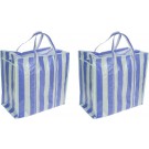 Set van 2x wastassen/boodschappentassen/opbergtassen wit/blauw - 55 x 55 x 30 - Jumbo shoppers